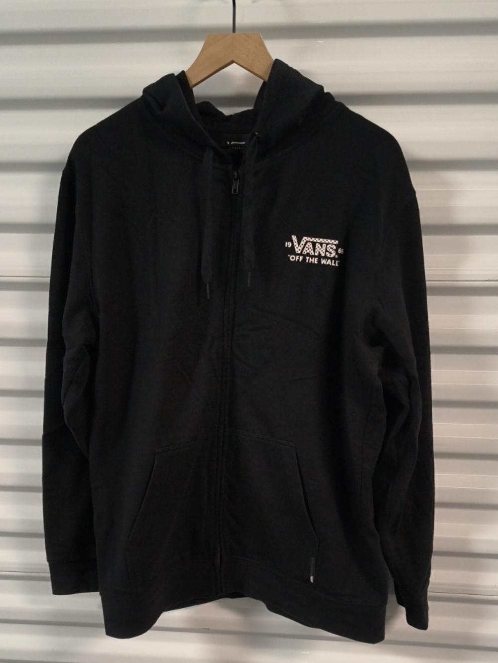 Vans Off The Wall Mens Black Full Zip Sleeve Logo Checkerboard Hoodie L